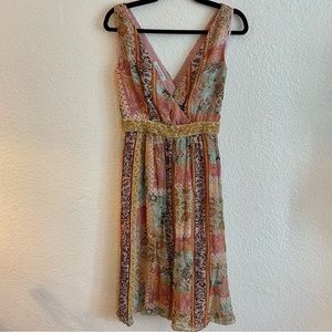 Kay Unger Pink Midi Dress with Gold Details and Beads